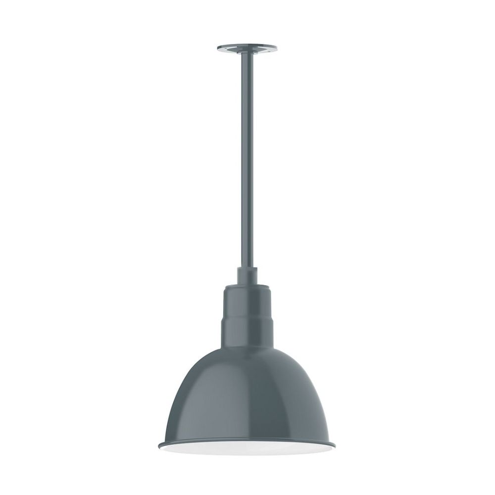 Montclair Lightworks STA116-40-H30-L12 12" Deep Bowl shade, stem mount LED Pendant with canopy, Slate Gray